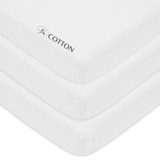 3 Pack 100 Natural Cotton Fitted Mini Crib Sheets 38" x 24" - Soft Breatha...