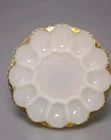 Vintage Anchor Hocking Fire King Deviled Egg Plate Milk Glass Dish w/Gold Trim