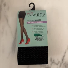 Spanx Assets Sz 3 Black Shaping Tights Textured Wish Bone Tummy Control 2049