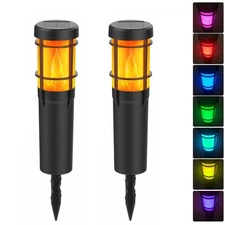 Solar Lights Outdoor, Flickering Flame Torch Light with RGB 7 Color Changing,...