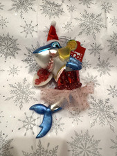 Ornament - Shark in Pink Skirt holding Drink and Lobster Glass 6"