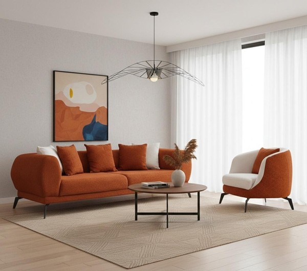 Orange Sofa Set 3+1 Sitzer Wohnzimmer LuxusmöBel Elegant Sofagarnitur-image