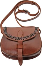 Medieval Shoulder Bag Brown Leather Construction With Black Leather Accents