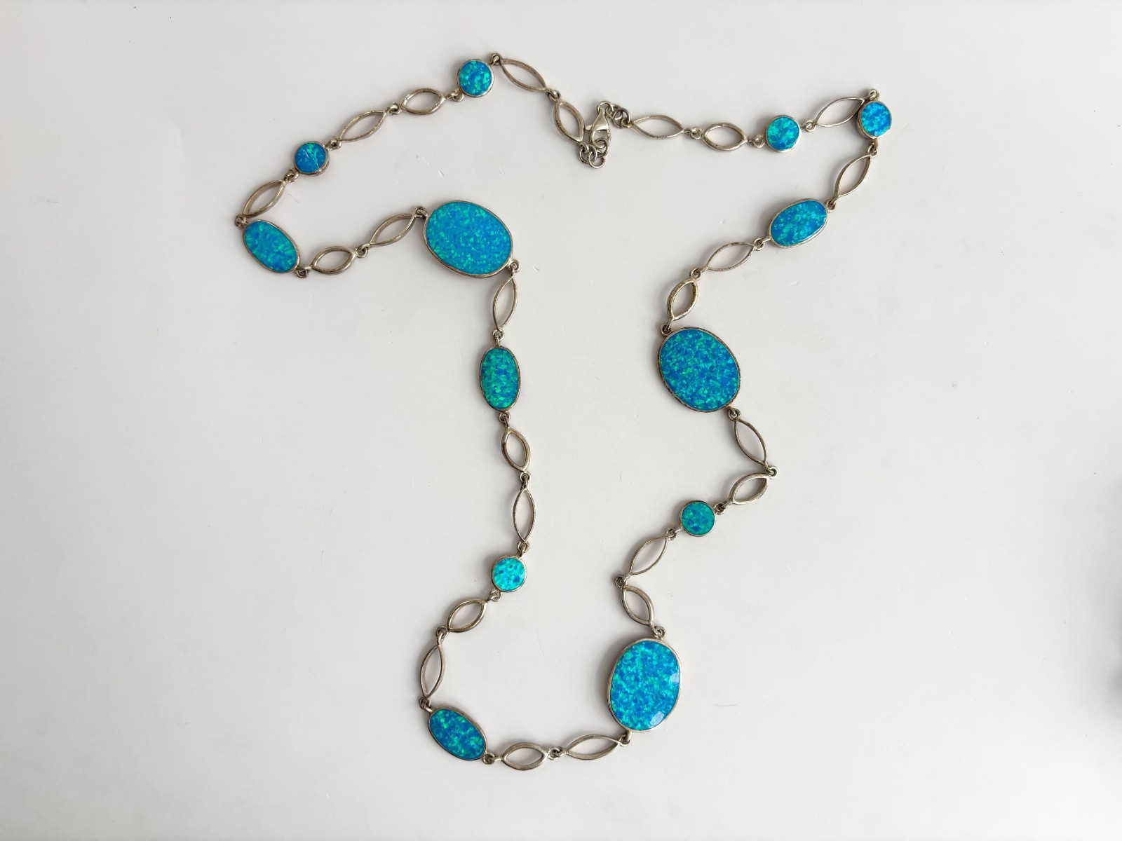 Blue Opal Gemstone Solid Sterling Silver 925 Vint… - image 1