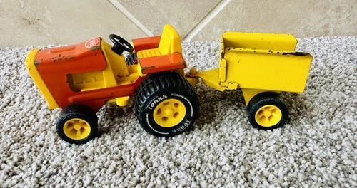 Vintage Tonka Tractor/Trailer Set-Orange/Yellow-MADE IN USA-70s