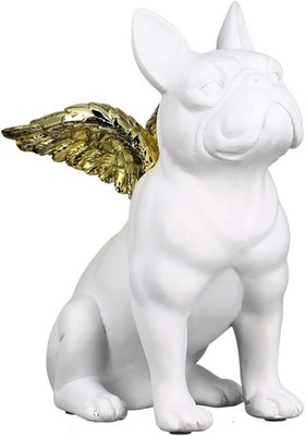 Gilde Dekoration Flying Bulli Bulldogge Engel Hund 25cm weiß gold