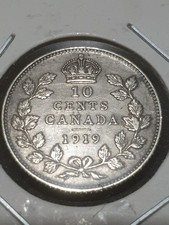 1919 Canada 10 ten Cents Silver Coin Fine Collectable Grade