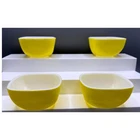 Pyrex 701 Chartreuse Yellow Square Milk Glass Bowls Set of 4 Vintage MCM 4 Inch