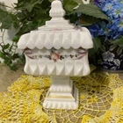 Westmoreland Floral Milk Glass Pedestal Wedding Cake Box Candy Dish - Vintage