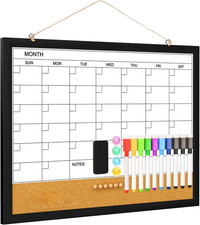 Monthly Wall Calendar Whiteboard Cork Board Combo 17x13 Magnetic Dry Erase Board