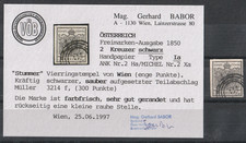 ÖSTERREICH MiNr. 2 Xa - ANK 2 Ha, 2 Kreuzer "schwarz" Type Ia, BABOR VÖB