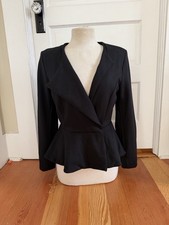 CAbi 3549 Agency Black Ponte Knit Peplum Blazer 6