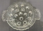 Vintage Anchor Hocking Old Cafe 16 Hole Clear Glass Flower Frog & Bowl