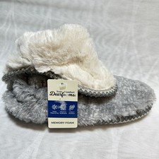 Dearfoams Womens Beth Furry Grey Frost Foldover Boot Slippers sz Large 9-10 NWT
