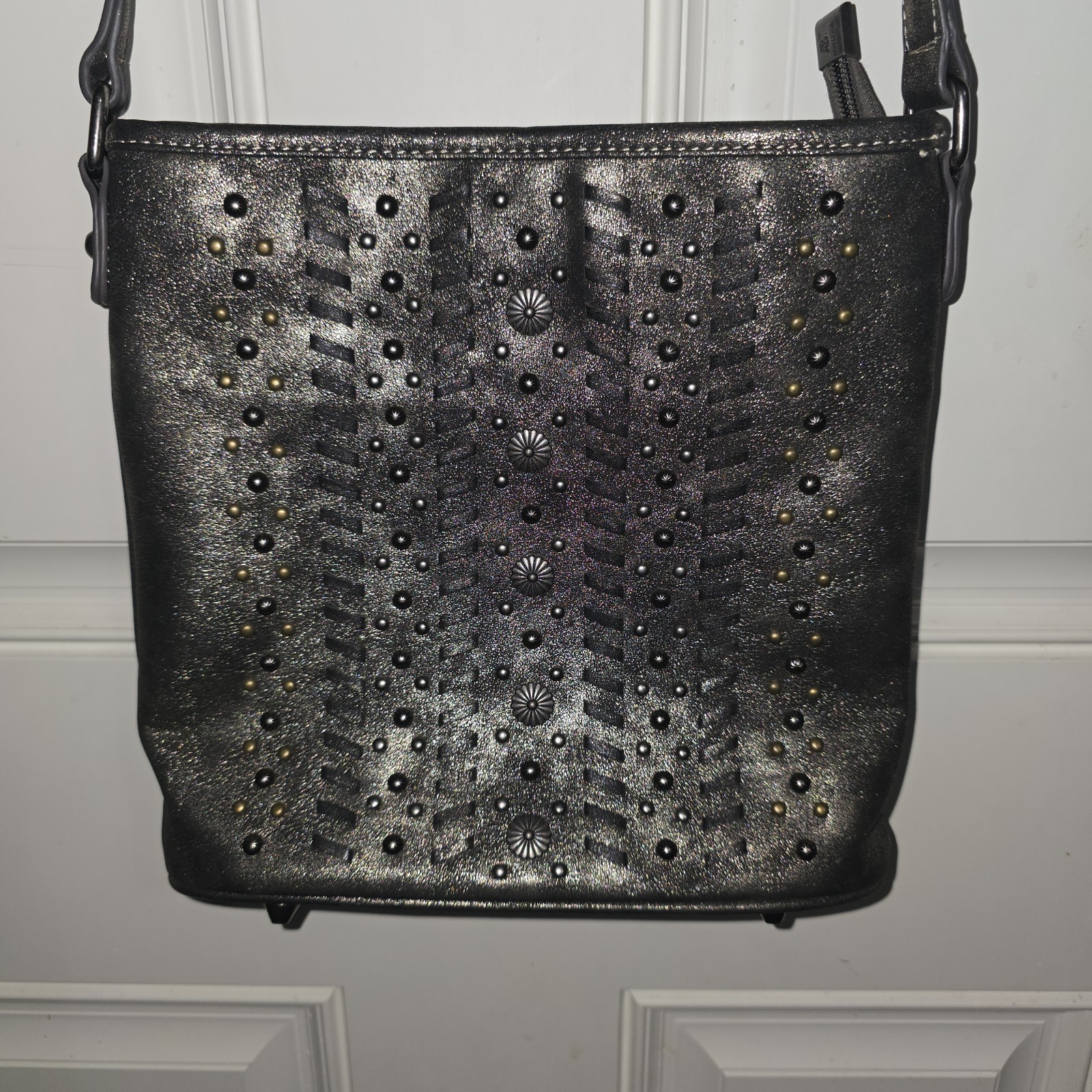 American Bling Studded Metallic Black & Silver  Western Medium Conceal Carry Bag