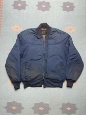 Vintage 70s 80s quilted bomber jacket master jac workwear blue size 42 large