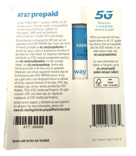4 AT&T Prepaid Sim Card Bring Your Own Phone 5G 3 In 1 - Photo 5 sur 6