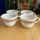 Pyrex Butterfly Gold Cups Corning USA Milk Glass Coffee Mugs Vintage Set Of 4