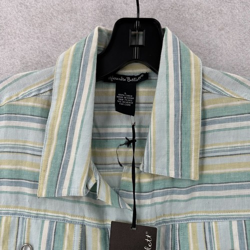 NWT Alexandra Bartlett Top LARGE Striped 100% Linen Button Down Collar Shacket - Picture 9 of 14