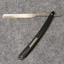 Schutz Marke Germany 5-3/4" Straight Razor Hammond Black Celluloid Logo Handles