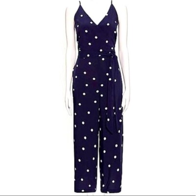 Loft Outlet Petite Polka Dot Navy White Jumpsuit Cropped Size 00P