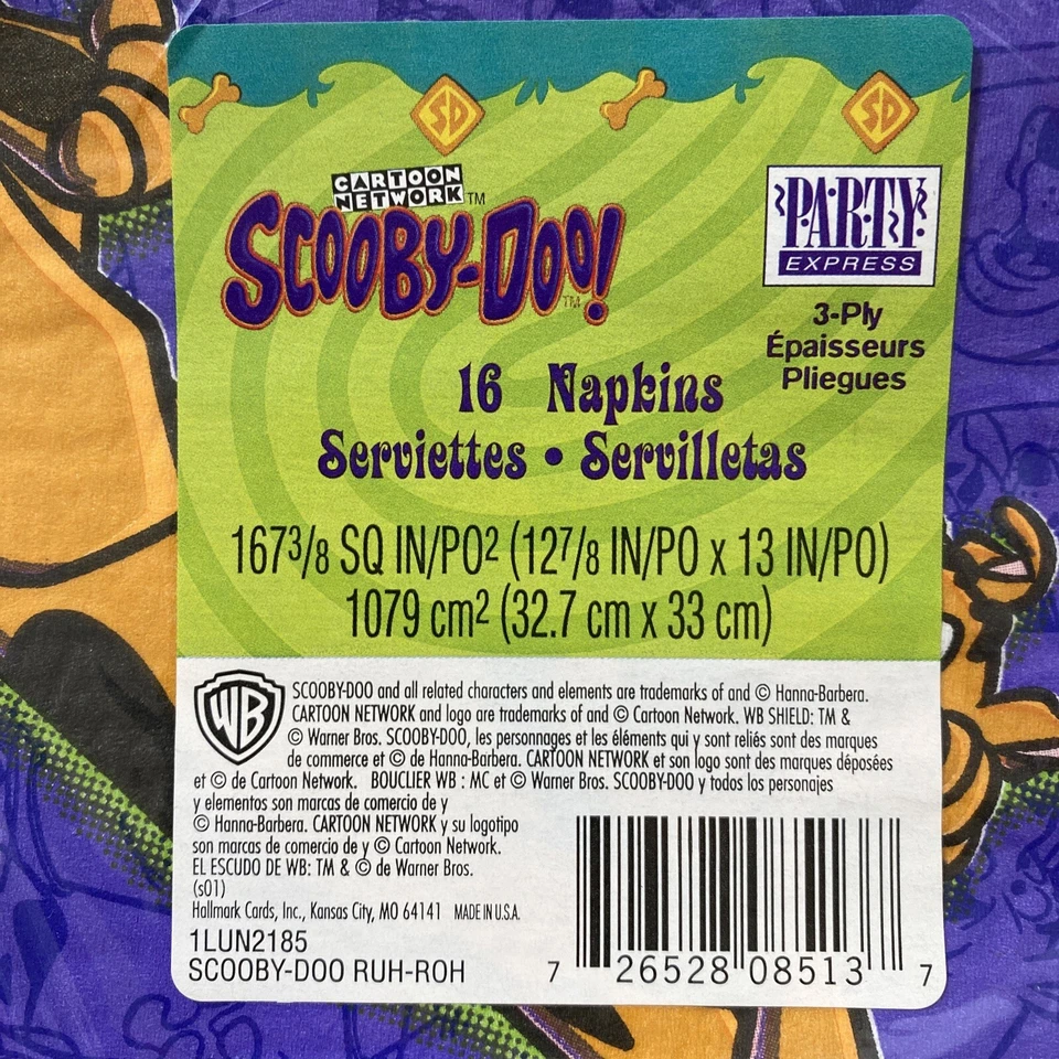 LOTE DE 3 servilletas de fiesta Scooby-Doo 16 unidades - nuevas en paquete - por sello - EE. UU. Foto 4 de 4