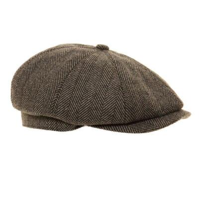Peaky Blinders Newsboy Herren Herringbone Tweed 8 Panel Flatcap Bakerboy grau