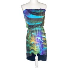 Express  Hi Low Strapless  Dress Multi Color  SZ S Black Green Stretch New