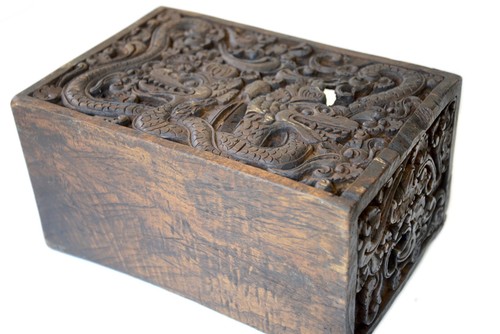 RARE TIBETAN ANTIQUE DRAGON CARVED WOOD TEMPLE ALTAR SCROLL BOX - EARLY 1800'S - Picture 24 of 24