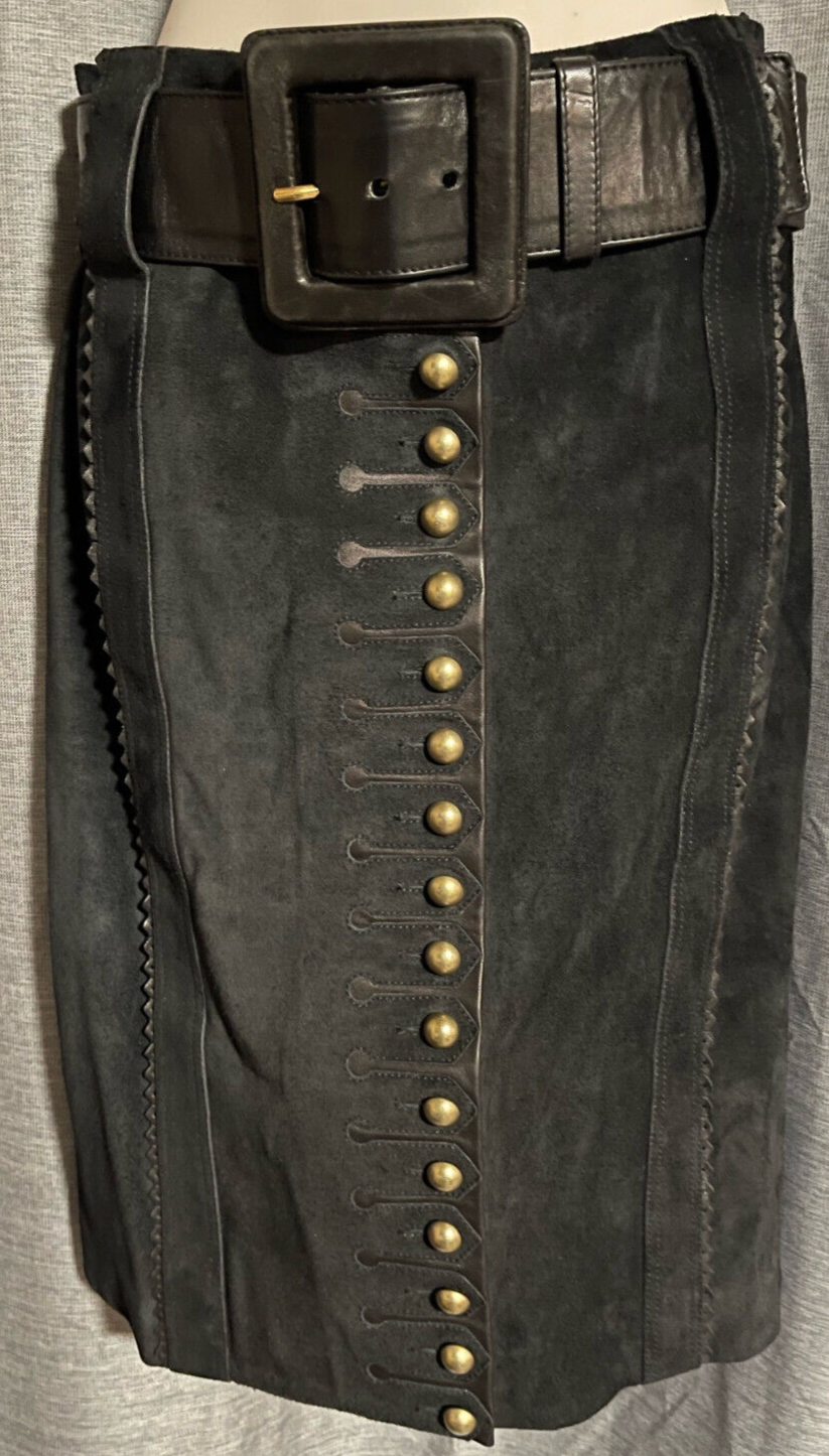 GONNA YSL YVES SAINT LAURENT RIVE GAUCHE VERA PELLE PELLE PELLE BORCHIE ORO FR TAGLIA 36