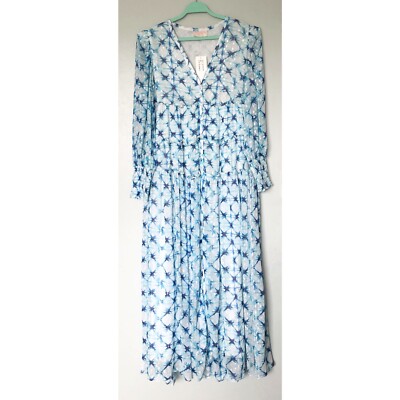 Rococo Sand Blue Multi/Metallic Button Down Long Sleeve Maxi Dress Size XS  | eBay