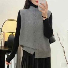 Lady Knit Vest Cardigans Jacquard Waistcoat Two-sided Gilet Sleeveless Sweaters