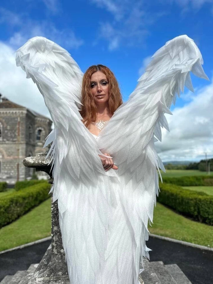 Cosplay Alas Alas de Ángel Halloween Disfraces Accesorios Decoración Blanco Grande Foto 2 de 4