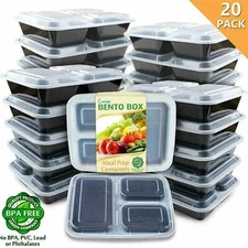 Enther Meal Prep Reusable Containers 36oz, 3 Compartment with Lids, [20 Pack]