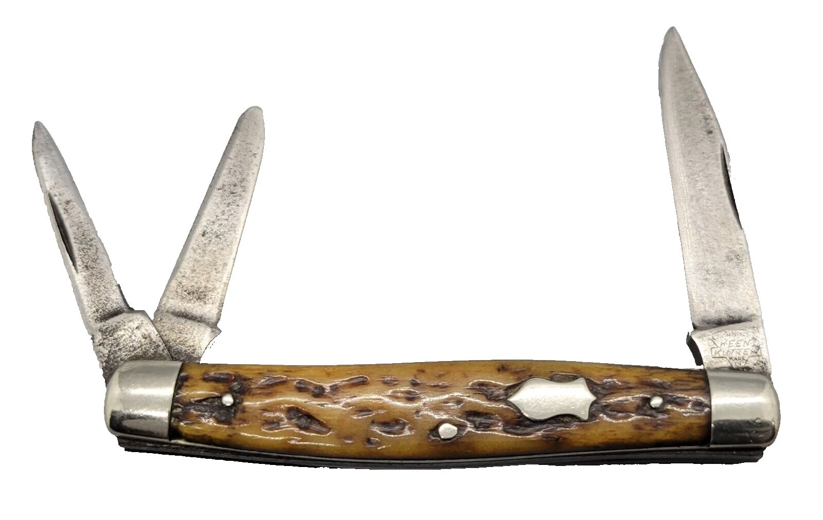 Cuchillos plegables Vintage de colección Keen Kutter mango de hueso