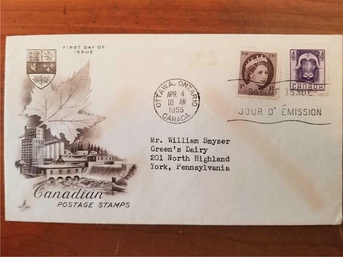 First day cover, Canada, Sc #352, Musk Ox, Artcraft cachet, 1955