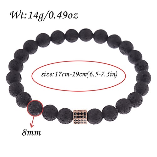 Natural Stone Beads Lava Bracelets Luxury CZ Paved Six Wheel Column Mens Braclet - Picture 22 of 50