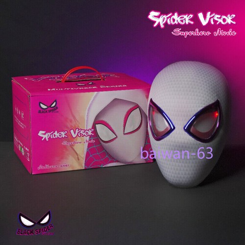 Spider-Man: Across The Spider-Verse Gwen Stacy Máscara de ojos LED Tocado utilería Regalo - Imagen 9 de 18