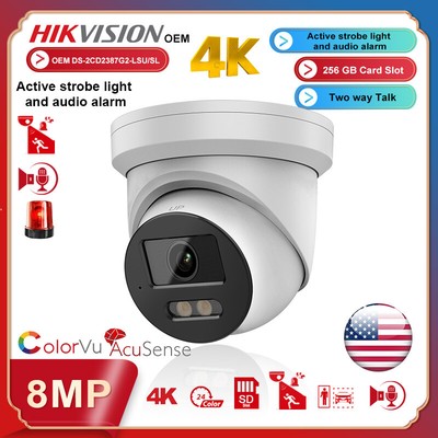 Hikvision OEM 4k 8MP Colorvu Security Ip Camera Two Way Speaker Audio Alarm POE