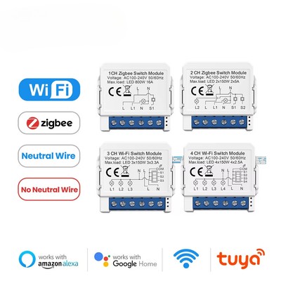 WiFi Smart Light Switch Module,No Neutral Wire 2 Ways Control Mini DIY Breaker