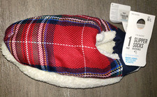 BOYS NEW NWOT medium/large REVERSIBLE SLIPPERS FLEECE PLAID winter wear SOFT 