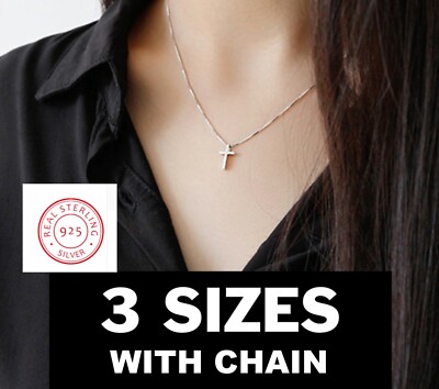 Women Girl 925 Sterling Silver Bless Small Cross Pendant Chain