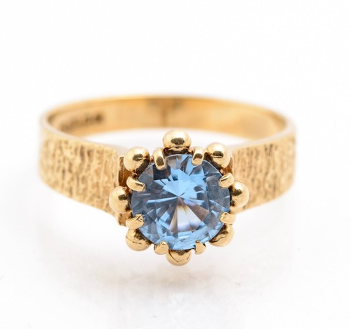 Vintage 9ct 9K Yellow Gold 1970's Retro Ring With Ice Blue Spinel (Lab-Created) - Picture 4 of 12