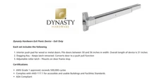 Dynasty Hardware Push Bar Panic Exit Device Aluminum For Doors 30" thru 36" Wide