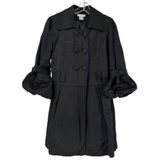 Luii Trench Coat Jacket Black Womens Size L Gothic Whimsy 3/4 Flare Sleeve Punk