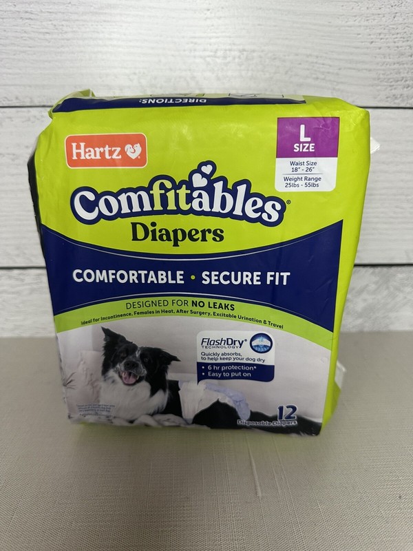 Hartz® Comfitables® Disposable Dog Diapers, Size Large L, Denim Design.Brand New