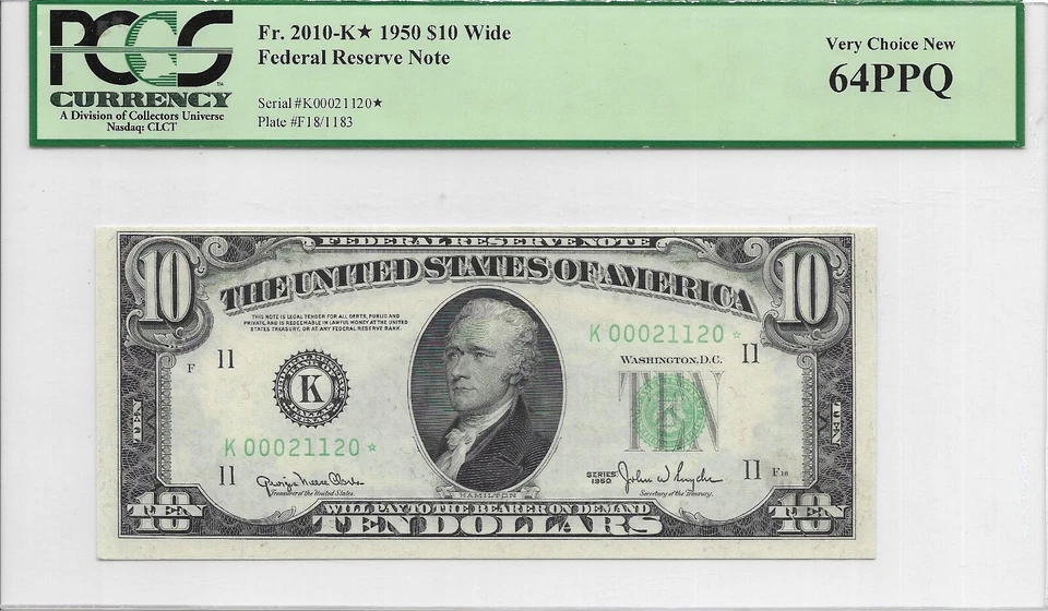 1950 $10 DALLAS * STAR * ⭐️ FRN. PCGS Very Choice New 64 PPQ Banknote. - Image 2 of 3