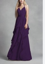 VERA WANG Dress Purple Long Chiffon Cascading Skirt Bridesmaid 8 Style#VW360326