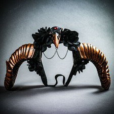 Gothic Demon Raven Skull Large Horn  Rose Halloween Headband Black Copper