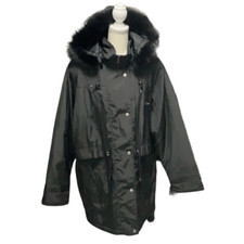 Vintage Izzi Outerwear Womens Black Coat Removable Fur Trim Hood Plus Size